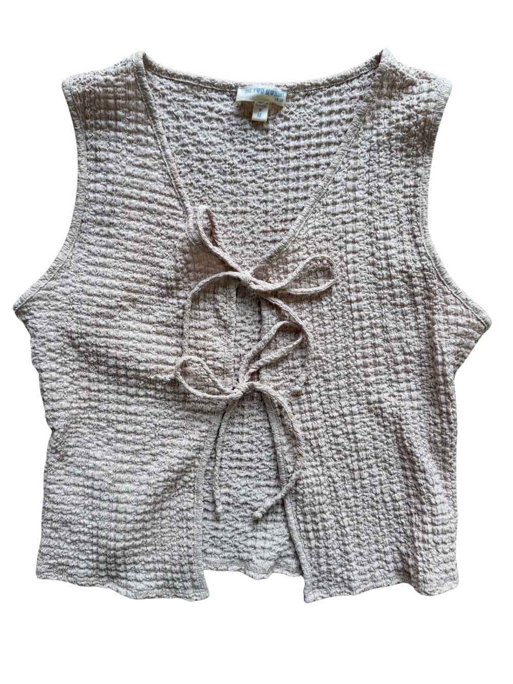 No Boundaries Beige Textured Tie-Front Sleeveless Tank